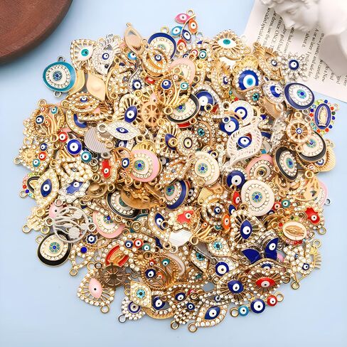 Youdiyla 50pcs Alloy KC Gold Dot Diamond Devil's Eye Series Pendant Jewelry Making DIY Keychain Earrings Pendant Various Design Charms for Jewelry Making Bracelets Necklace (SN490) in Saudi Arabia