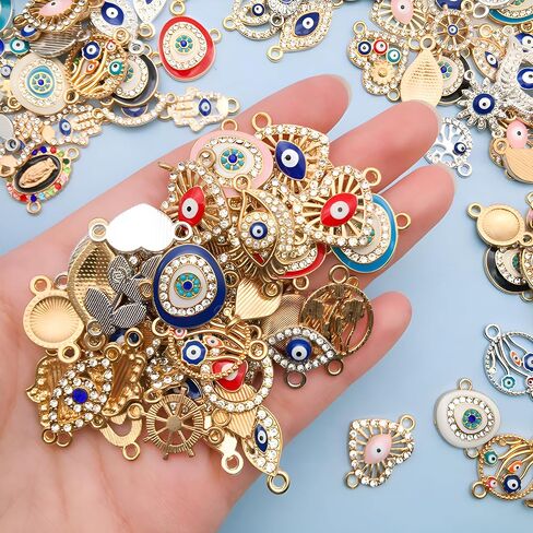 Youdiyla 50pcs Alloy KC Gold Dot Diamond Devil's Eye Series Pendant Jewelry Making DIY Keychain Earrings Pendant Various Design Charms for Jewelry Making Bracelets Necklace (SN490) in Saudi Arabia