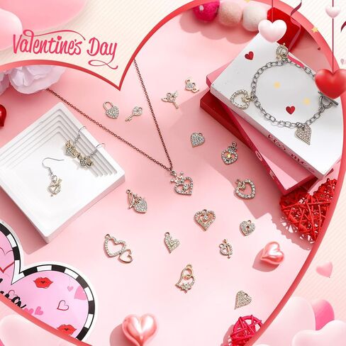 Kenning 48 pcs 12-31mm عيد الحب قلب Rhinestone Charms سحمة سحمة سحر القلب الحلو معلقات القلب الكريستال لتدوين القلادة DIY قرط المجوهرات صنع الإمدادات in Kuwait