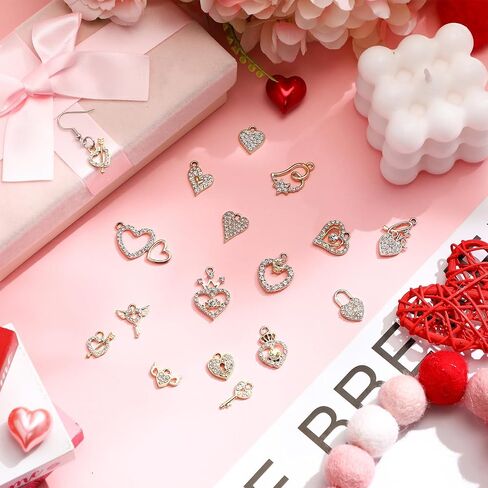 Kenning 48 pcs 12-31mm عيد الحب قلب Rhinestone Charms سحمة سحمة سحر القلب الحلو معلقات القلب الكريستال لتدوين القلادة DIY قرط المجوهرات صنع الإمدادات in Kuwait