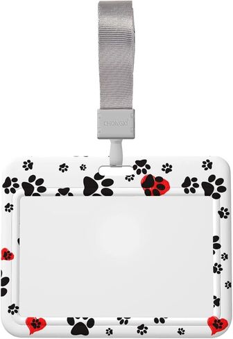 Badge Holder Horizontal Detachable Neck Lanyardbadge Holder for Men Women Waterproof Id Card Name Protector Cover with Lanyard Strap for Offices School Driver Licence (Dog Paws Print) in Kuwait