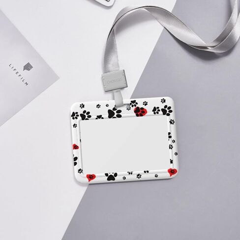 Badge Holder Horizontal Detachable Neck Lanyardbadge Holder for Men Women Waterproof Id Card Name Protector Cover with Lanyard Strap for Offices School Driver Licence (Dog Paws Print) in Kuwait