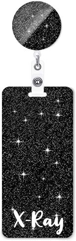 Black Glitter X-Ray Badge Buddy and Reel Set - Vertical Badge Buddies for Nurses - Retractable ID Card Holder DK667 in Saudi Arabia