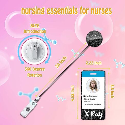 Black Glitter X-Ray Badge Buddy and Reel Set - Vertical Badge Buddies for Nurses - Retractable ID Card Holder DK667 in Saudi Arabia