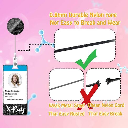 Black Glitter X-Ray Badge Buddy and Reel Set - Vertical Badge Buddies for Nurses - Retractable ID Card Holder DK667 in Saudi Arabia