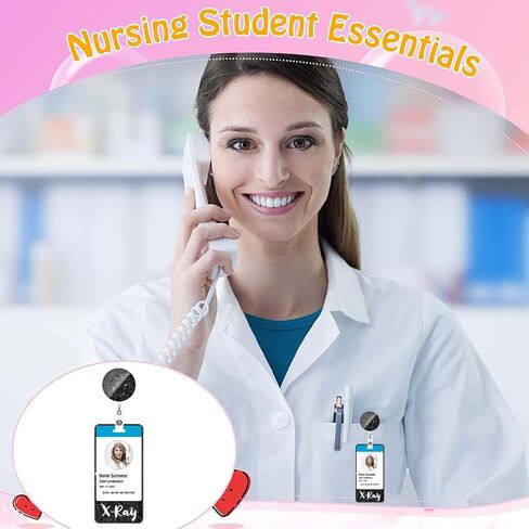 Black Glitter X-Ray Badge Buddy and Reel Set - Vertical Badge Buddies for Nurses - Retractable ID Card Holder DK667 in Saudi Arabia