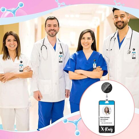 Black Glitter X-Ray Badge Buddy and Reel Set - Vertical Badge Buddies for Nurses - Retractable ID Card Holder DK667 in Saudi Arabia
