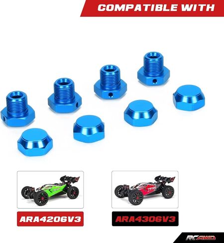 Rcawd الألمنيوم سبيكة الجوز الجوز 17 ملم وعجلة محول HUX محول 17 مم ل 1-8 ARRMA 3S 4S 6S BLX و MEGA550 (الأزرق) in Saudi Arabia