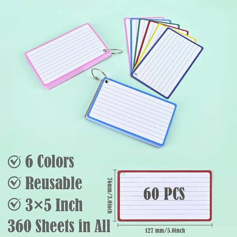 BAYTORY 360-Piece Index Cards, 3 x 5 Inches, Colored lined Notecards, Flash Cards for Studying, Cue Cards for Learning Office Note Taking (Multicolor) in Saudi Arabia