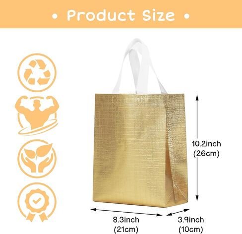 16 Pcs Metallic Bling Small Gift Bags Bulk with Cardboard Bases, Glossy Gold Reusable Party Favor Bags for Birthday, Wedding, Christmas, Parties- 10.2x3.9x8.3 In in Saudi Arabia