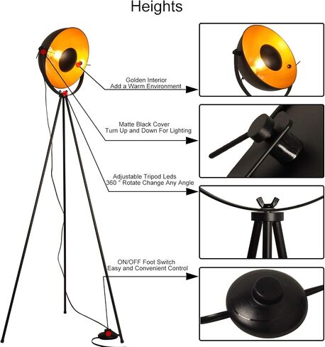 COSYLUX Industrial Tripod Floor Lamp for Living Room, Modern Satellite Tall Standing Lamps for Bedrooms Black Gold (No Bulbs) in Kuwait