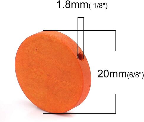 100 حبات خشبية مستديرة طبيعية 20 مم قطرها 4.2 مم مع ثقب 1.8 ملم in Kuwait