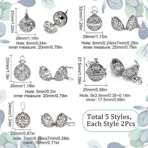 SUNNYCLUE 10Pcs 5 Styles Cage Charms Brass Locket Charms Stone Holder Necklace Silver Hollow Spiral Bead Cages Round Chime Ball Pendants for Jewelry Making Women Adults DIY Necklaces Crafts in Saudi Arabia
