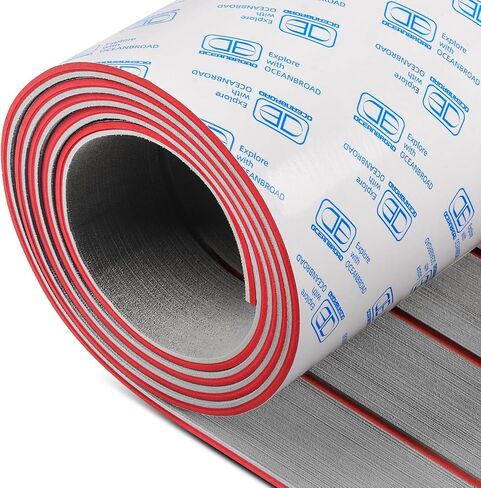 OCEANBROAD Boat Flooring EVA Foam Self-Adhesive 48''x16.8'' Faux Teak Marine Boat Decking Sheet for Boats Pontoon Jon Boat Yacht Floor, Gray with White Seam Lines in Saudi Arabia