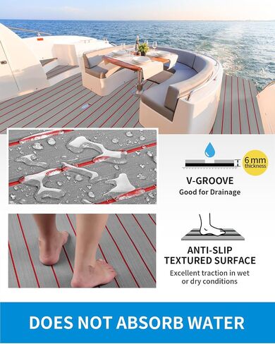 OCEANBROAD Boat Flooring EVA Foam Self-Adhesive 48''x16.8'' Faux Teak Marine Boat Decking Sheet for Boats Pontoon Jon Boat Yacht Floor, Gray with White Seam Lines in Saudi Arabia