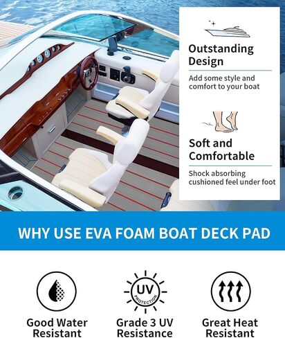 OCEANBROAD Boat Flooring EVA Foam Self-Adhesive 48''x16.8'' Faux Teak Marine Boat Decking Sheet for Boats Pontoon Jon Boat Yacht Floor, Gray with White Seam Lines in Saudi Arabia