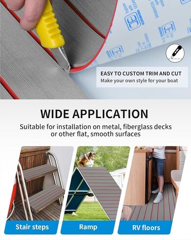 OCEANBROAD Boat Flooring EVA Foam Self-Adhesive 48''x16.8'' Faux Teak Marine Boat Decking Sheet for Boats Pontoon Jon Boat Yacht Floor, Gray with White Seam Lines in Saudi Arabia
