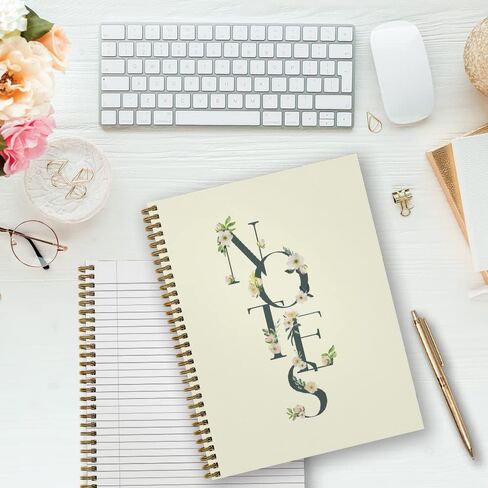 Softcover Floral Notes 8.5" x 11" Beautiful Spiral Notebook/Journal, 120 College Ruled Pages, Durable Gloss Laminated Cover, Gold Wire-o Spiral. Made in the USA in Saudi Arabia