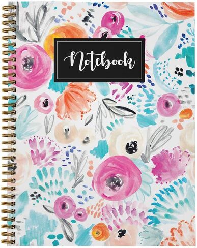 Softcover Floral Notes 8.5" x 11" Beautiful Spiral Notebook/Journal, 120 College Ruled Pages, Durable Gloss Laminated Cover, Gold Wire-o Spiral. Made in the USA in Saudi Arabia