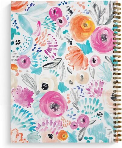 Softcover Floral Notes 8.5" x 11" Beautiful Spiral Notebook/Journal, 120 College Ruled Pages, Durable Gloss Laminated Cover, Gold Wire-o Spiral. Made in the USA in Saudi Arabia