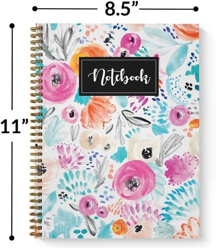 Softcover Floral Notes 8.5" x 11" Beautiful Spiral Notebook/Journal, 120 College Ruled Pages, Durable Gloss Laminated Cover, Gold Wire-o Spiral. Made in the USA in Saudi Arabia