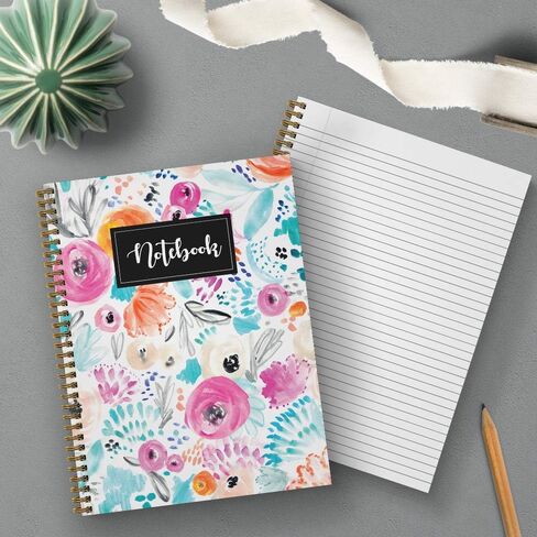 Softcover Floral Notes 8.5" x 11" Beautiful Spiral Notebook/Journal, 120 College Ruled Pages, Durable Gloss Laminated Cover, Gold Wire-o Spiral. Made in the USA in Saudi Arabia