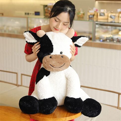 Cow Year Plush Toy Cute Cattle Stuffed Animals Cattle Soft Doll Kids Toys Birthday Gift for Children Easter, Thanksgiving, Christmas, New Year's Gifts(Black and White, 20cm/7inch) in Saudi Arabia