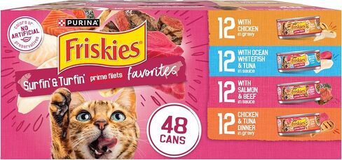 Purina Friskies Gravy Wet Cat Food Variety Pack, Surfin’ and Turfin’ Prime Filets Favorites - (Pack of 40) 5.5 oz. Cans in Kuwait