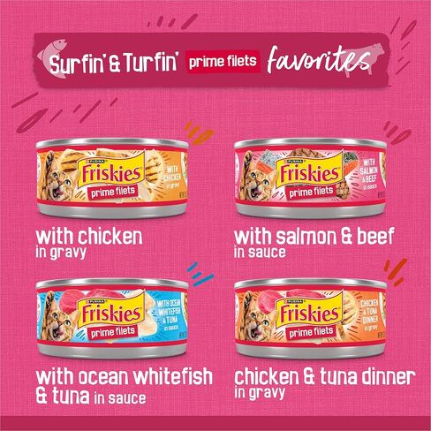 Purina Friskies Gravy Wet Cat Food Variety Pack, Surfin’ and Turfin’ Prime Filets Favorites - (Pack of 40) 5.5 oz. Cans in Kuwait