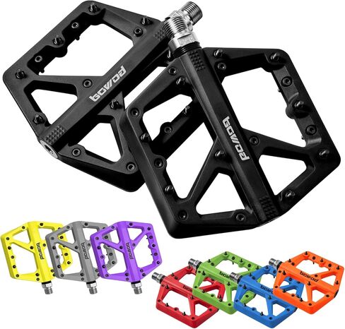 Wide Mountain Bike Pedals Flat MTB Pedals Clipless, Citycross Pedals BMX Race Pedals, Non Slip Bicycle Pedals w 18Pin, Nylon Fiber Plastic Platform Cycling Pedals for 9/16" Biking Pedals Purple in Kuwait