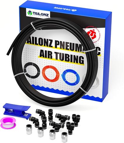 TAILONZ PNEUMATIC Black 1/4 Inch od 10 Meter 32.8ft PU Air Tubing Kit Pipe Hose Air Line Tubing in Kuwait