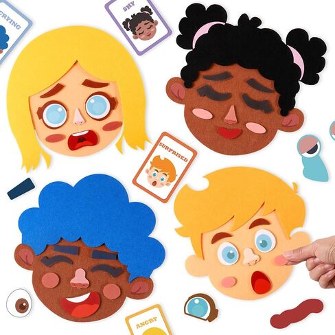 PP OPOUNT Social Emotional Learning Toy, Funny Faces Games with 28 Facial Expressions and 12 Emotional Flashcards, Preschool Learning Activities Toy to Express Emotions for Kids Age 3+ in Kuwait