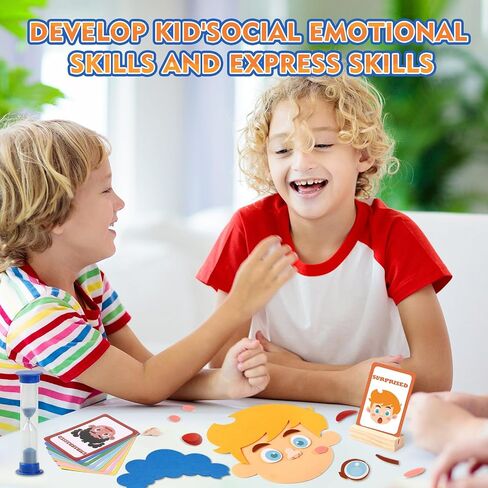PP OPOUNT Social Emotional Learning Toy, Funny Faces Games with 28 Facial Expressions and 12 Emotional Flashcards, Preschool Learning Activities Toy to Express Emotions for Kids Age 3+ in Kuwait