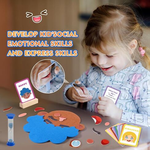 PP OPOUNT Social Emotional Learning Toy, Funny Faces Games with 28 Facial Expressions and 12 Emotional Flashcards, Preschool Learning Activities Toy to Express Emotions for Kids Age 3+ in Kuwait