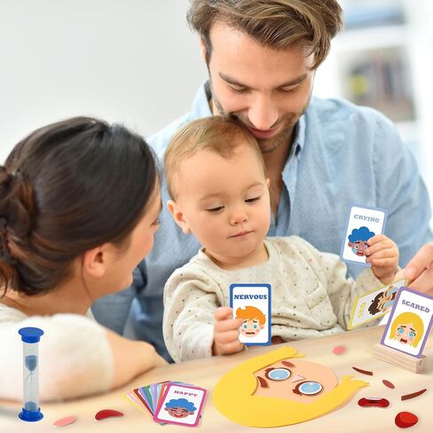 PP OPOUNT Social Emotional Learning Toy, Funny Faces Games with 28 Facial Expressions and 12 Emotional Flashcards, Preschool Learning Activities Toy to Express Emotions for Kids Age 3+ in Kuwait