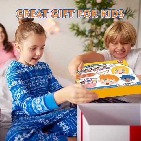 PP OPOUNT Social Emotional Learning Toy, Funny Faces Games with 28 Facial Expressions and 12 Emotional Flashcards, Preschool Learning Activities Toy to Express Emotions for Kids Age 3+ in Kuwait