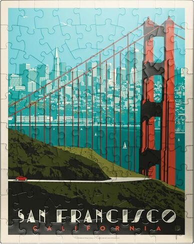 MyPuzzle San Francisco: Golden Gate Bridge Skyline, Vintage Poster - Premium 1000 Piece Jigsaw Puzzle for Adults in Saudi Arabia