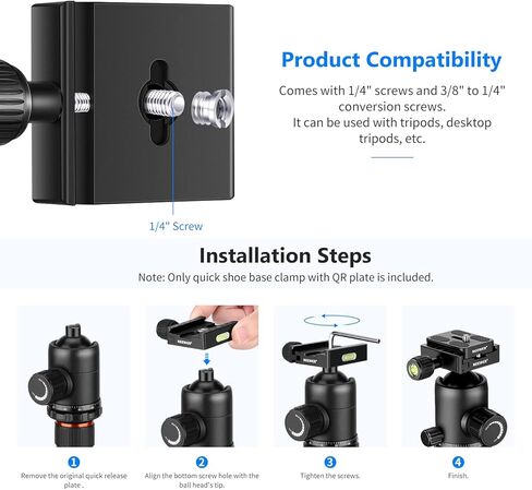نيوير قطعتان من لوحة الأحذية المعدنية PU-60 60 ملم مع برغي 1/4 انش، تناسب معيار رأس الكرة ثلاثي القوائم للكاميرا (اسود) in Kuwait