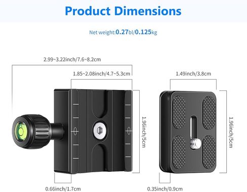 نيوير قطعتان من لوحة الأحذية المعدنية PU-60 60 ملم مع برغي 1/4 انش، تناسب معيار رأس الكرة ثلاثي القوائم للكاميرا (اسود) in Kuwait