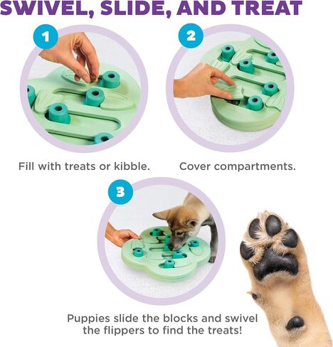 Outward Hound by Nina Ottosson Dog Hide N' Slide Treat Puzzle Enrichment Toy, Level 2 Intermediate, Purple, Composite in Kuwait