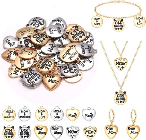 YAHPERN 36PCS Mama Charms for Jewelry Making Love Heart Mom Mama Bear Pendants for DIY Mother’s Day Birthday Necklace Bracelet Earrings in Saudi Arabia