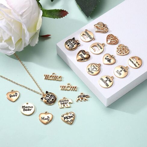 YAHPERN 36PCS Mama Charms for Jewelry Making Love Heart Mom Mama Bear Pendants for DIY Mother’s Day Birthday Necklace Bracelet Earrings in Saudi Arabia