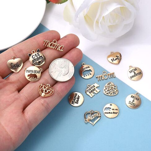YAHPERN 36PCS Mama Charms for Jewelry Making Love Heart Mom Mama Bear Pendants for DIY Mother’s Day Birthday Necklace Bracelet Earrings in Saudi Arabia