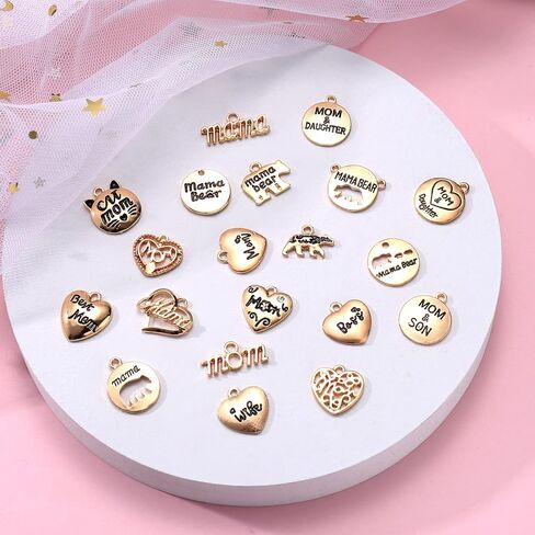 YAHPERN 36PCS Mama Charms for Jewelry Making Love Heart Mom Mama Bear Pendants for DIY Mother’s Day Birthday Necklace Bracelet Earrings in Saudi Arabia