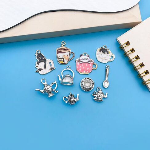 Youdiyla 60pcs Alloy enamel tea drinking time series Pendant Jewelry Making DIY Keychain Earrings Pendant Various Design Charms for Jewelry Making Bracelets Necklace (SN626) in Kuwait