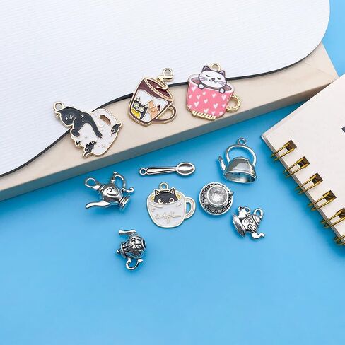 Youdiyla 60pcs Alloy enamel tea drinking time series Pendant Jewelry Making DIY Keychain Earrings Pendant Various Design Charms for Jewelry Making Bracelets Necklace (SN626) in Kuwait