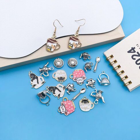 Youdiyla 60pcs Alloy enamel tea drinking time series Pendant Jewelry Making DIY Keychain Earrings Pendant Various Design Charms for Jewelry Making Bracelets Necklace (SN626) in Kuwait