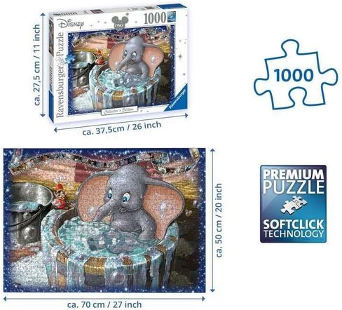 Ravensburger 19676 Disney Dumbo Collector's Edition Puzzle | 1000 Unique Pieces | Softclick Technology Ideal for Adults and Kids | FSC-Certified in Saudi Arabia