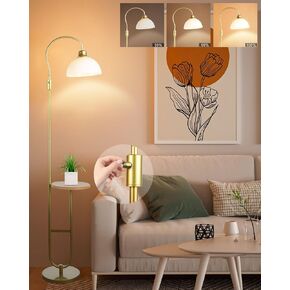 Lightdot 68in مصباح أرضي مع طاولة ، منتصف القرن الحديثة مصابيح تخزين مصابيح الأرض مع المصابيح المشمولة ، طاولة نهاية القطب الذهبي مع عاكس الآكريليك الأبيض لغرفة المعيشة ، غرفة نوم ، مكتب