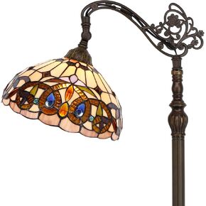 WERFACTORY Tiffany Floor Lamp Stained Glass Serenity Victorian Arched Lamp 12X18X64 Inches Gooseneck Adjustable Corner Standing Reading Light Decor Bedroom Living Room S021 Series